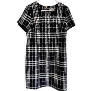 Calvin Klein Timeless Black & White Plaid Sheath Dress Office Workwear Large